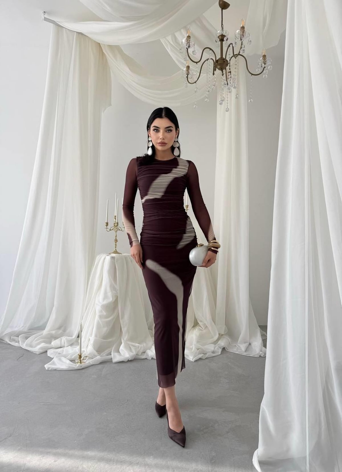 Ruched Midi Dress with Abstract Print - Etika - by Peralane - photo 7