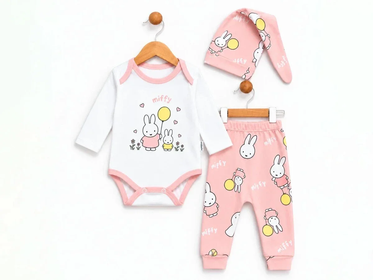 Balloon Print 3-Piece Baby Bodysuit Set with Hat and Trousers - Supermini - by Peralane