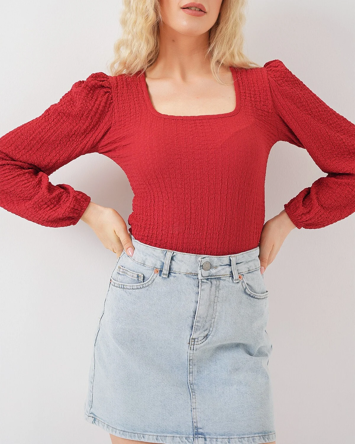Red Long-Sleeve Square Neck Top - Bigdart - by Peralane - photo 3