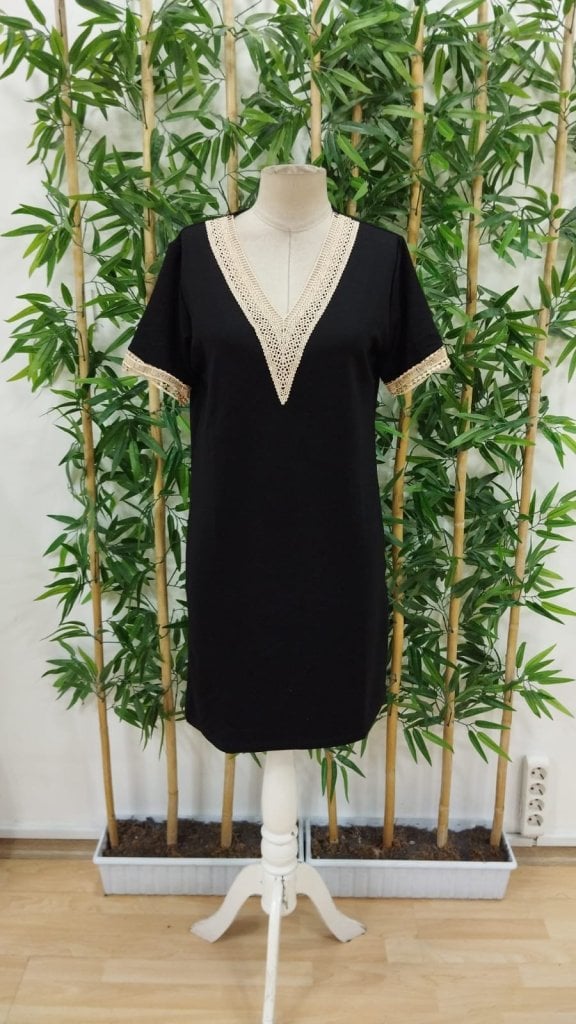 Women's Short Sleeve V-Neck Knit Dress with Gold Trim - Janes - by Peralane - photo 5