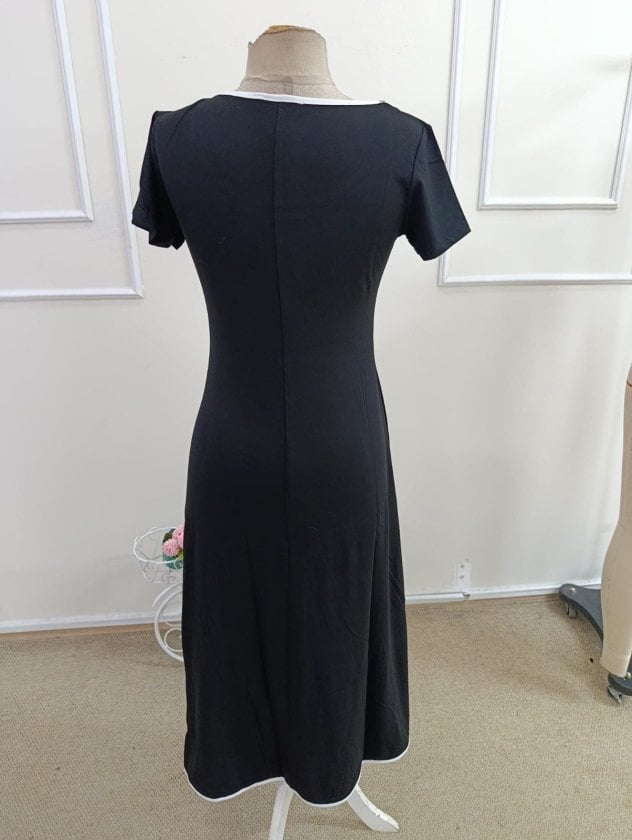 Women's Short Sleeve Round Neck Midi Dress with Contrast Trim - Janes - by Peralane - photo 6