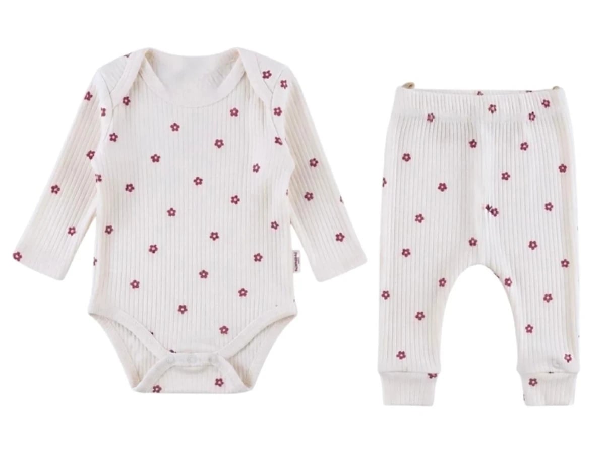 Girls' Floral Print Baby Set - Bodysuit and Pants (0-3-6-9 Months) - Supermini - by Peralane