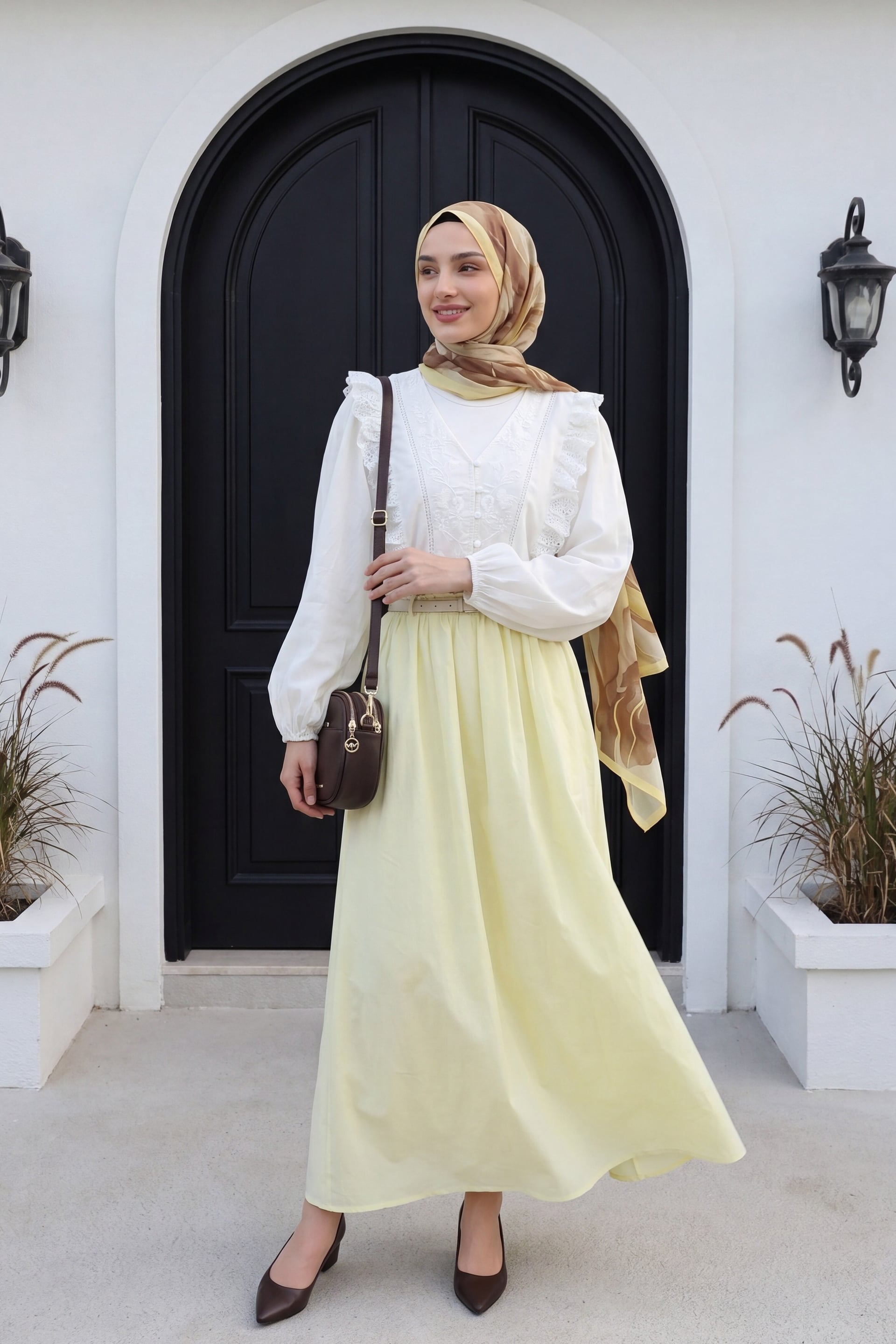 Pale Yellow Cotton Voile Skirt with Pockets and Belt - Podyumplus - by Peralane - photo 2