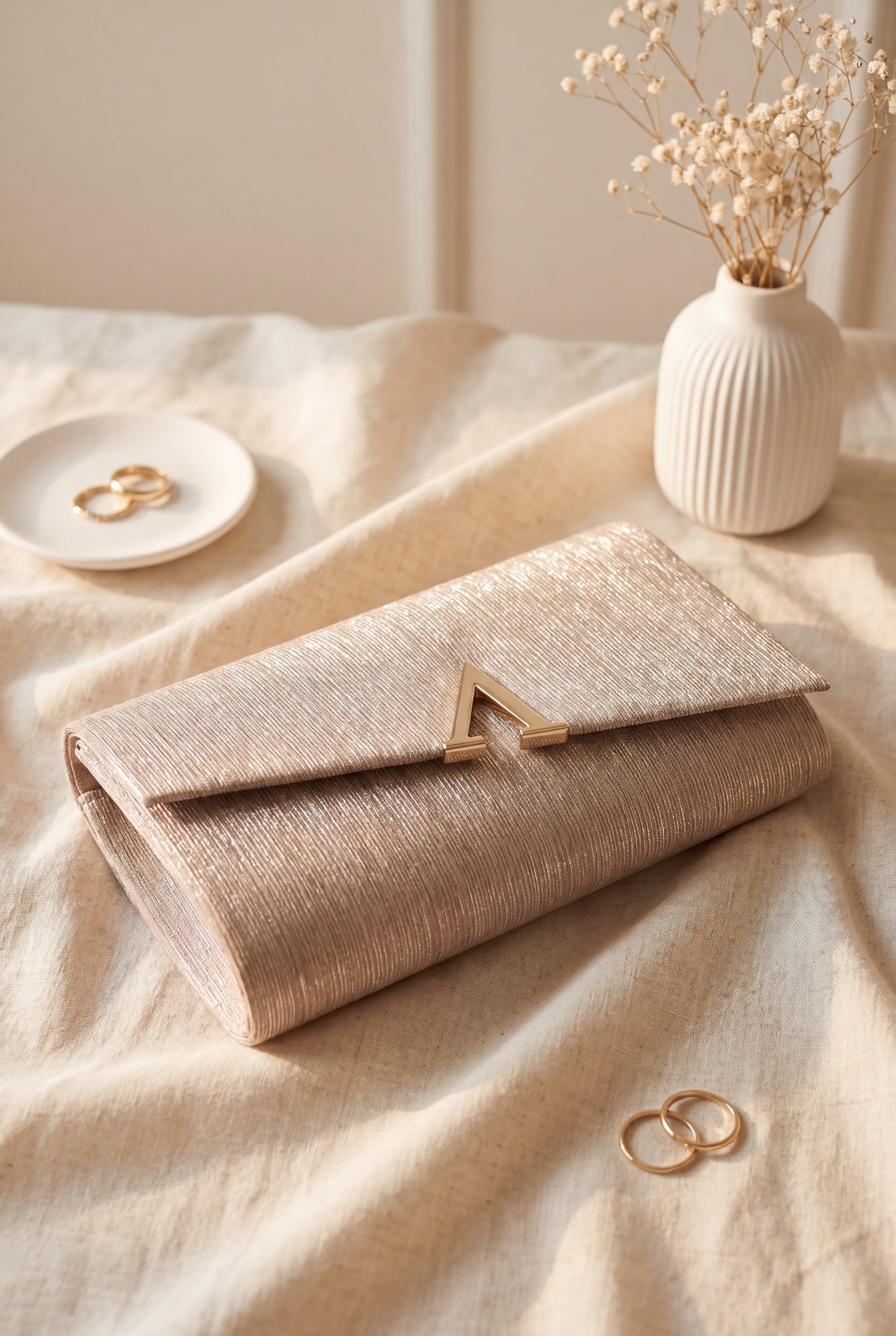 Geometric Clasp Shimmer Evening Clutch Bag - Beige - Podyumplus - by Peralane