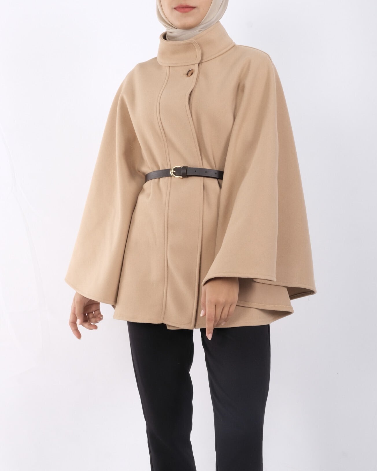Women's Single-Button Belted Cape - Mink - Podyumplus - by Peralane - photo 3