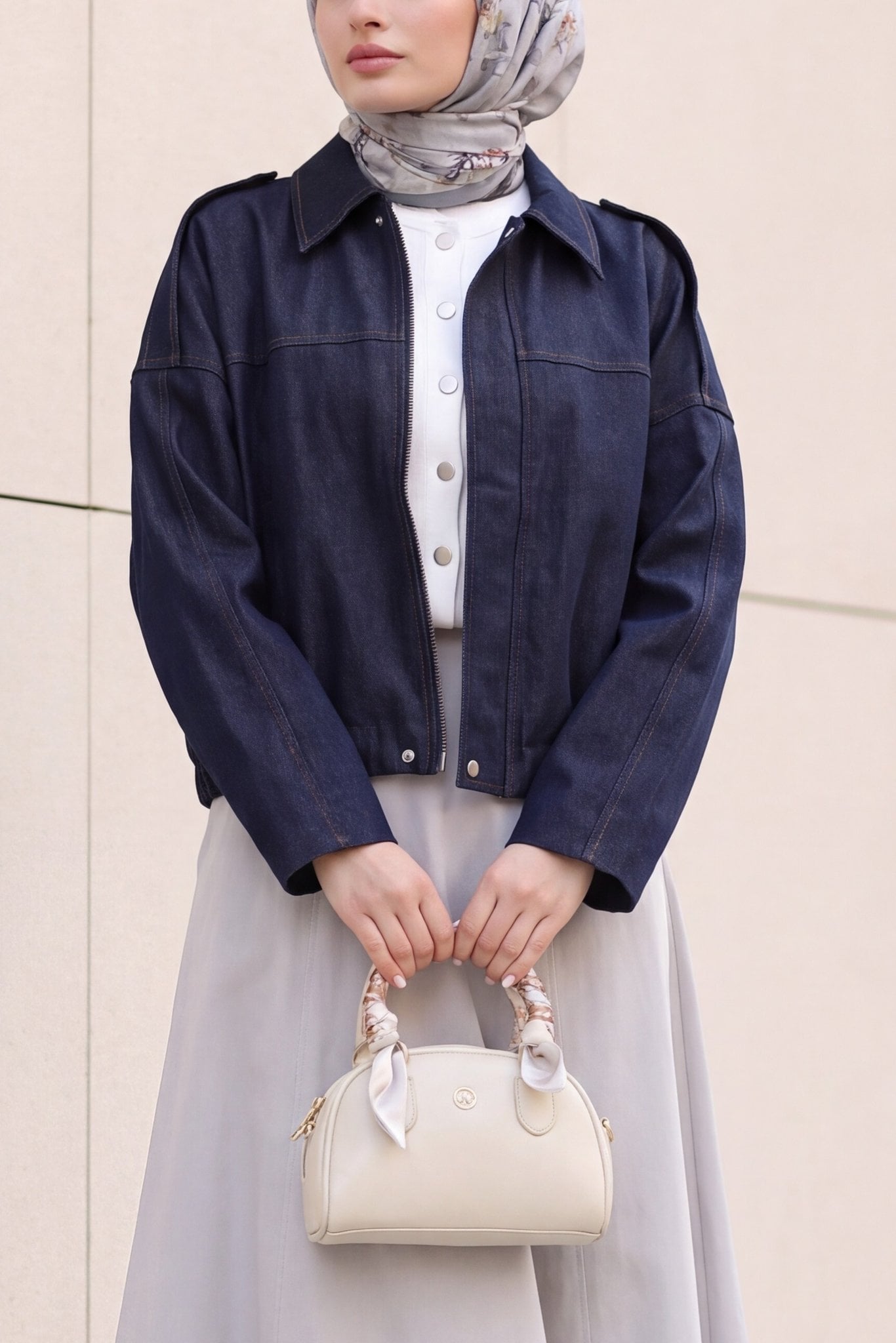 Women's Dark Wash Denim Bomber Jacket 0737 - Navy - Bigdart - by Peralane