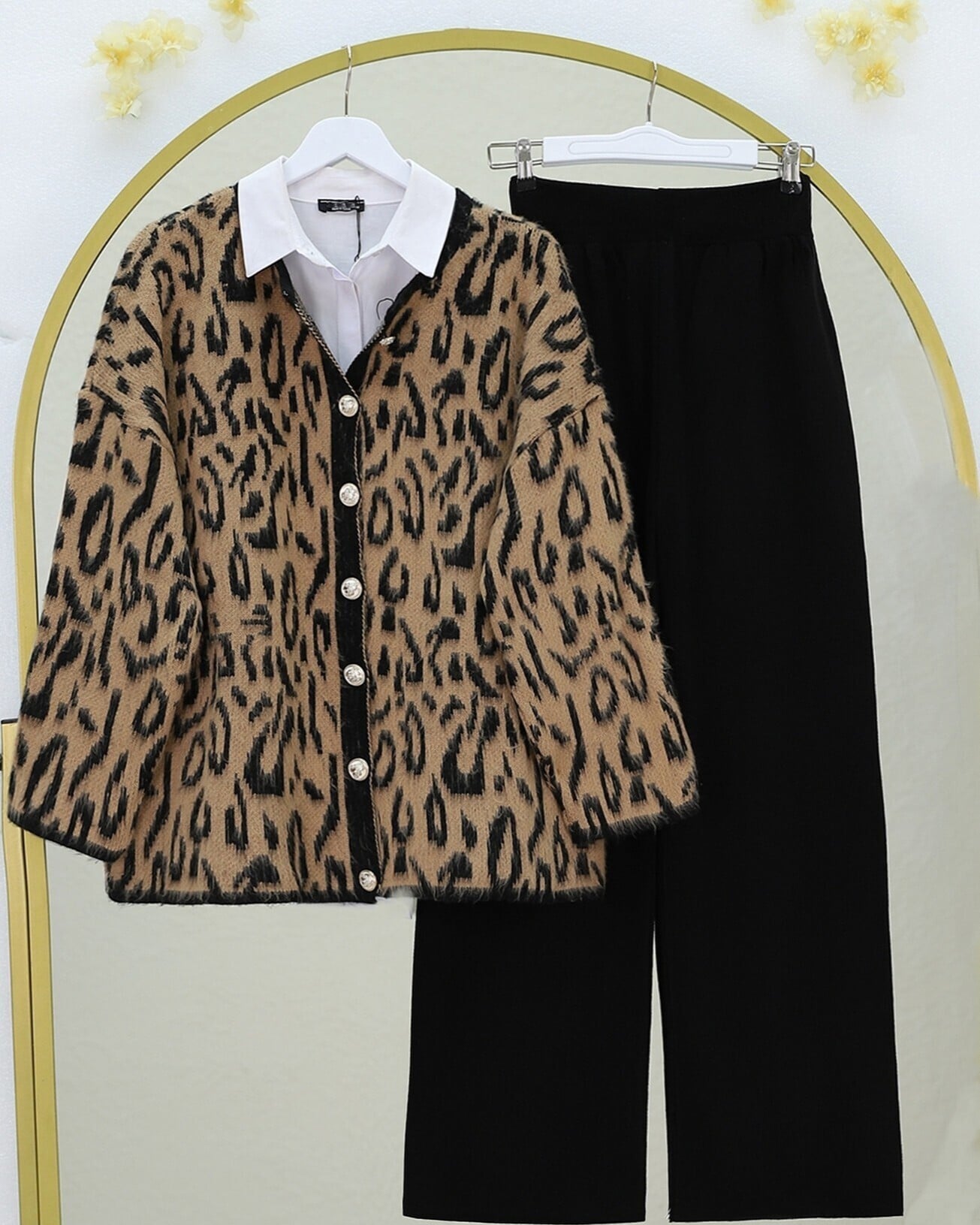Brushed Leopard Print Soft Knit Cardigan - Mink - Podyumplus - by Peralane - photo 4