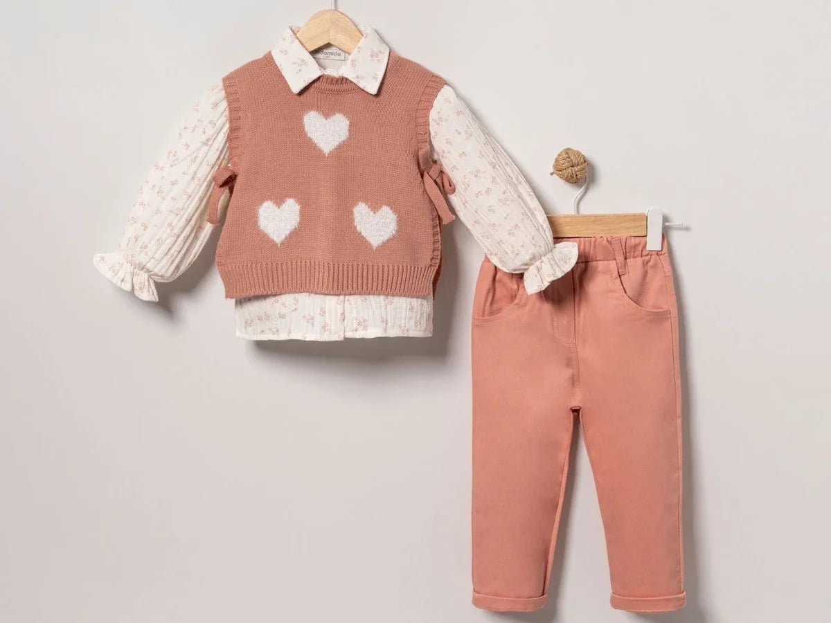 Heart Detail 3-Piece Girls' Set - Dusty Rose - Eymus - by Peralane