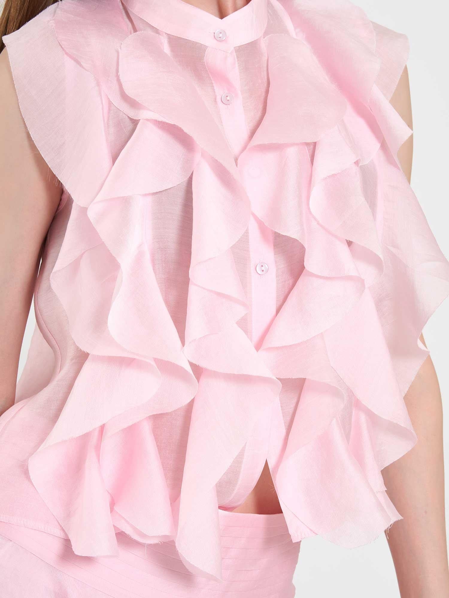 Sleeveless Pink Blouse with Ruffle Front - Lefon - by Peralane - photo 7