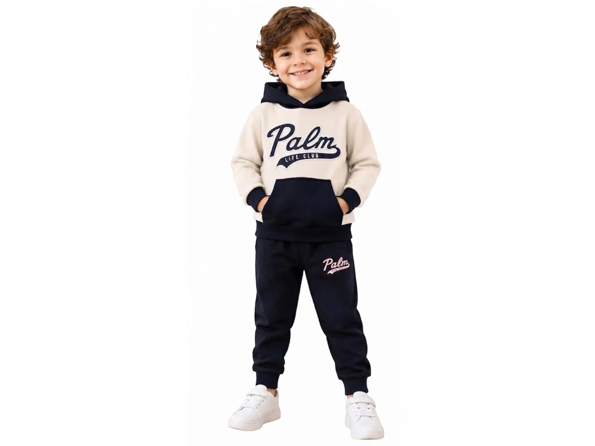 Boys' Hooded Sweatshirt and Trouser Set with Palm Print - White - Palm Life - by Peralane