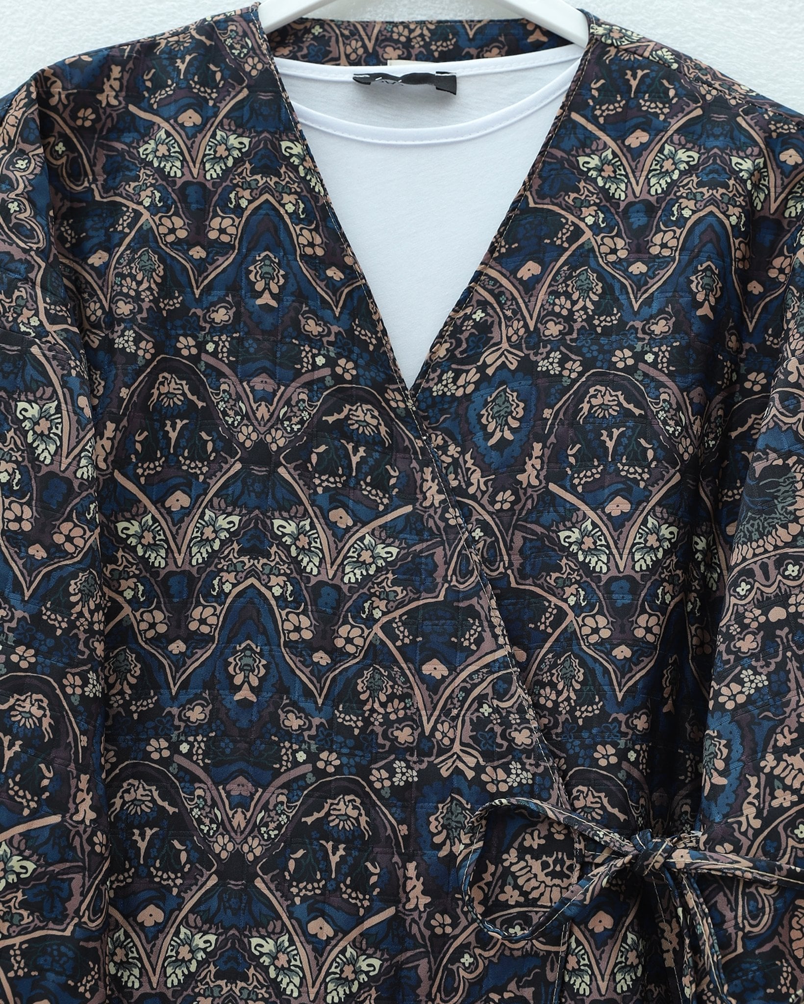 Navy Blue Patterned Belted Pocket Quilted Kimono - Podyumplus - by Peralane - photo 4