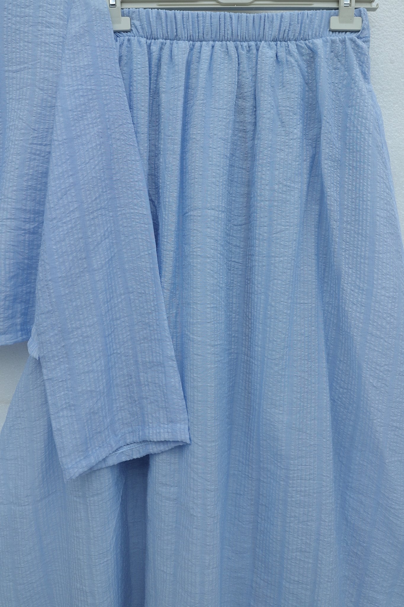 Women's Light Blue Crinkled Kimono Co-ord Set with Tie-Front Jacket and Long Skirt - Podyumplus - by Peralane - photo 6
