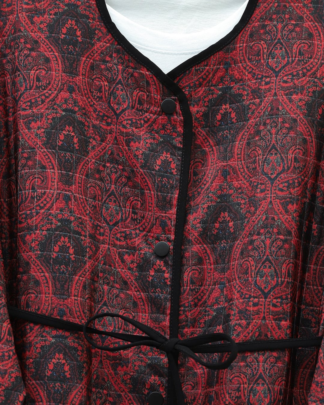Ethnic Print Tie-Belt Jacket with Folded Cuffs - Bordeaux - Podyumplus - by Peralane - photo 5