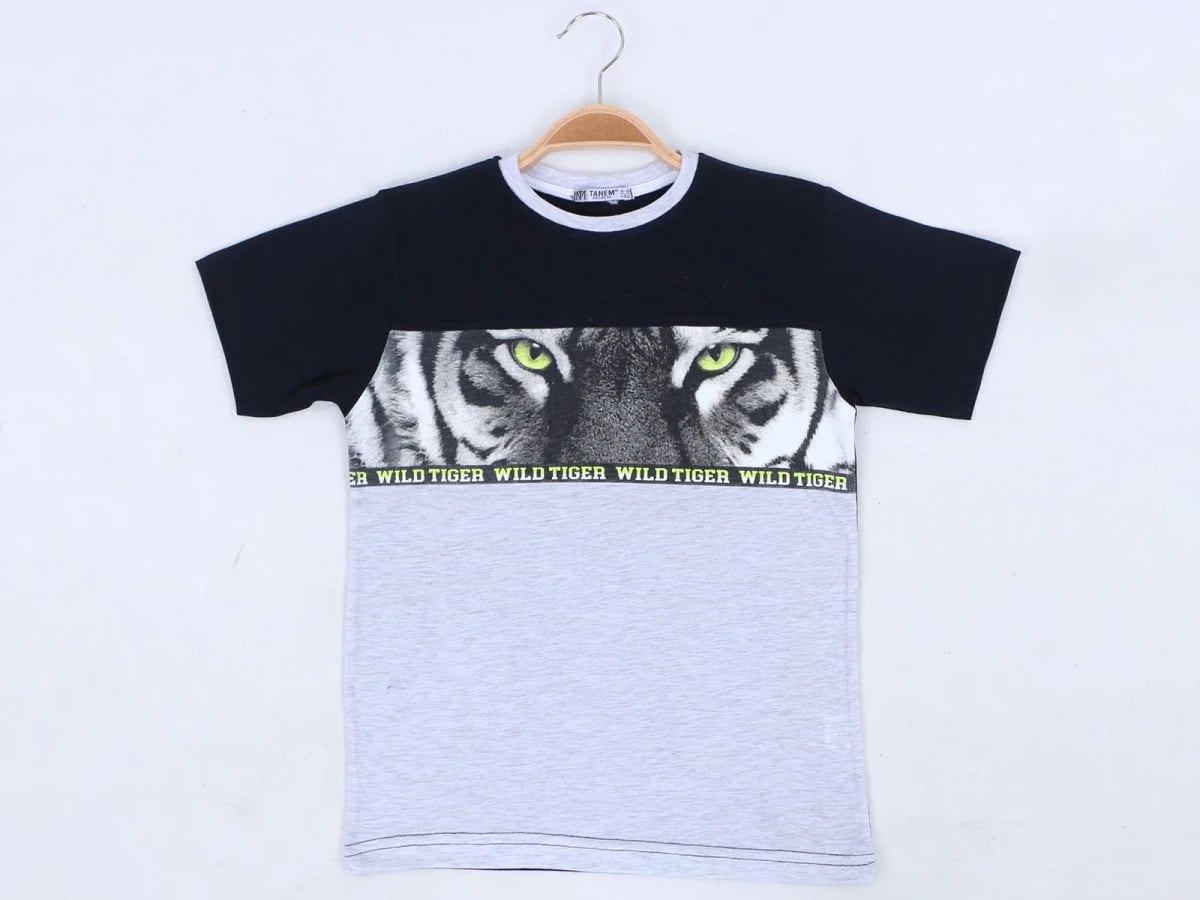 Tiger Print Boys' T-Shirt - Black and Grey (Pack of 4) - Tanem Kids - by Peralane