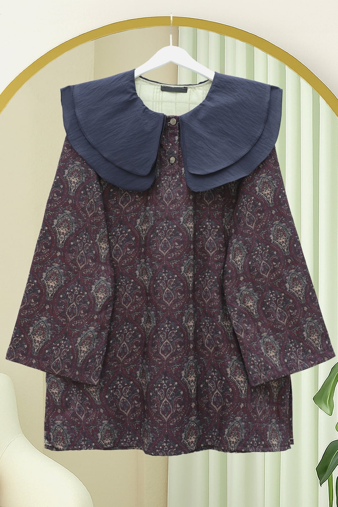 Plum Quilted Tunic with Apron Collar and Half Button Placket - Podyumplus - by Peralane - photo 4