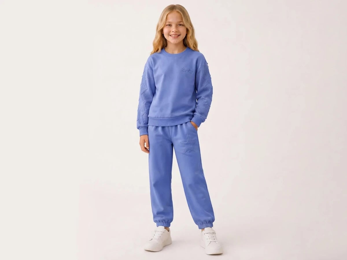 Smiley Print and Star Embroidered Girls' Tracksuit Set - Palm Life - by Peralane
