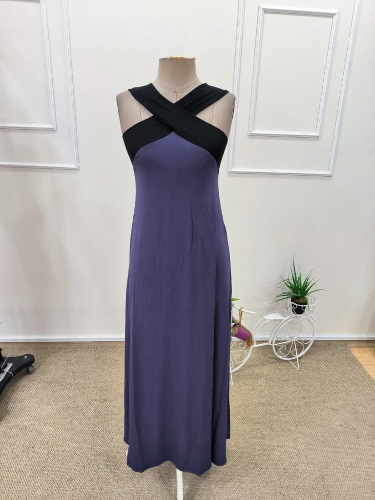 Women's Two-Tone Long Viscose Dress with Front Cross Detail - Janes - by Peralane - photo 4