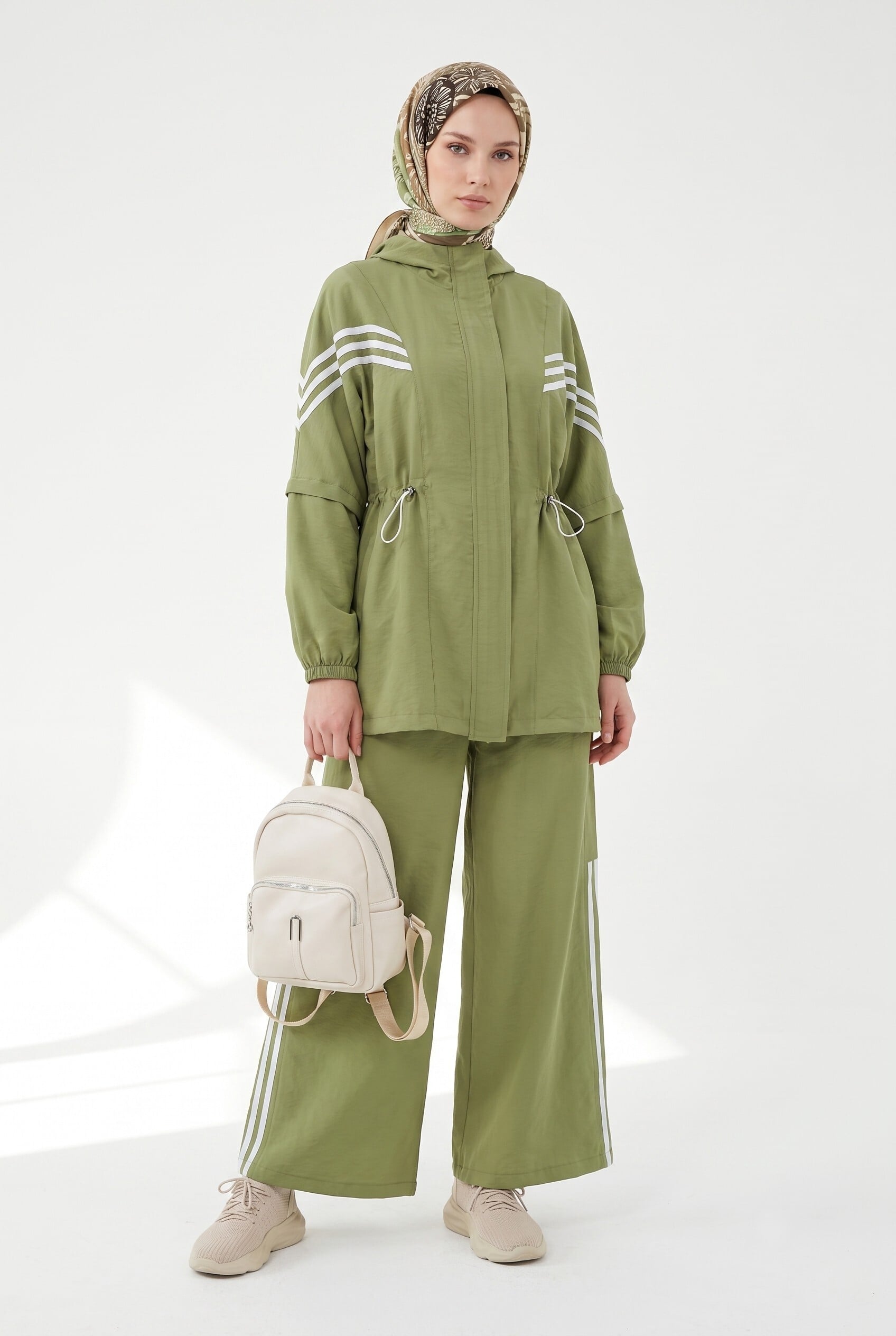 Collar Striped Tracksuit with Elasticated Waist and Cuffs - Olive Green - Podyumplus - by Peralane - photo 9