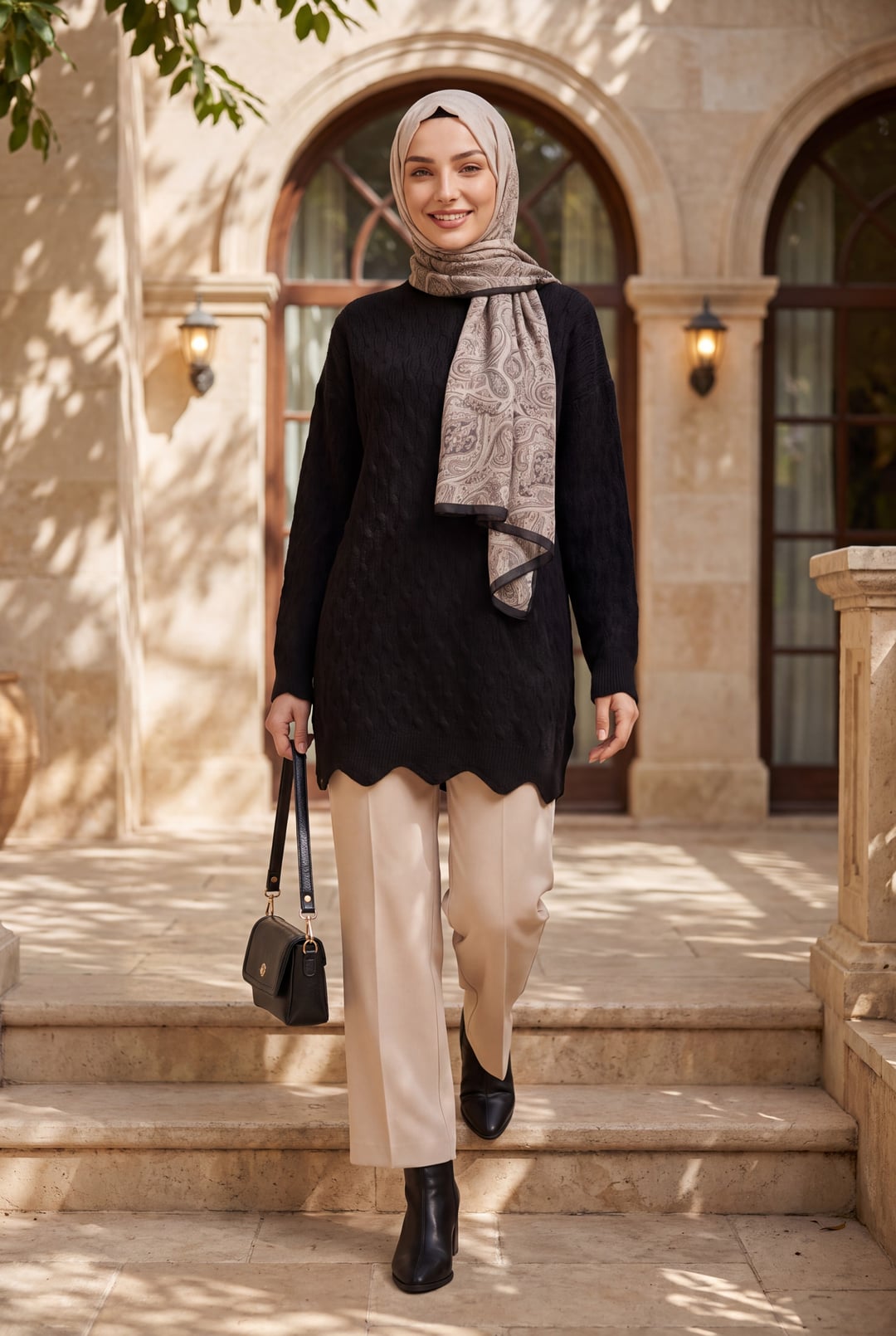 Black Chain Pattern Scoop Neck Oversized Knit Tunic - Podyumplus - by Peralane - photo 5