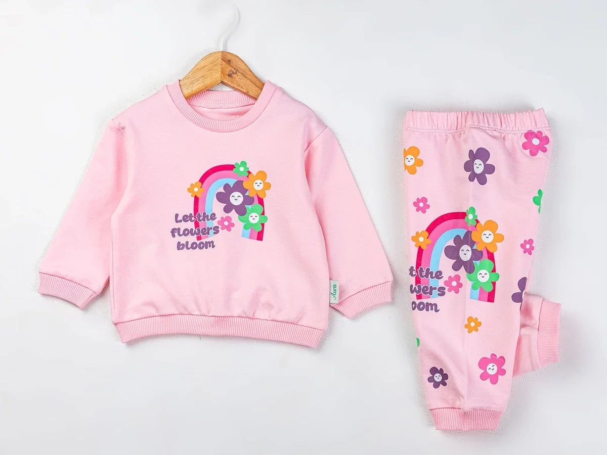 Girls' Rainbow Print Pyjama Set - Powder Pink - Comix - by Peralane