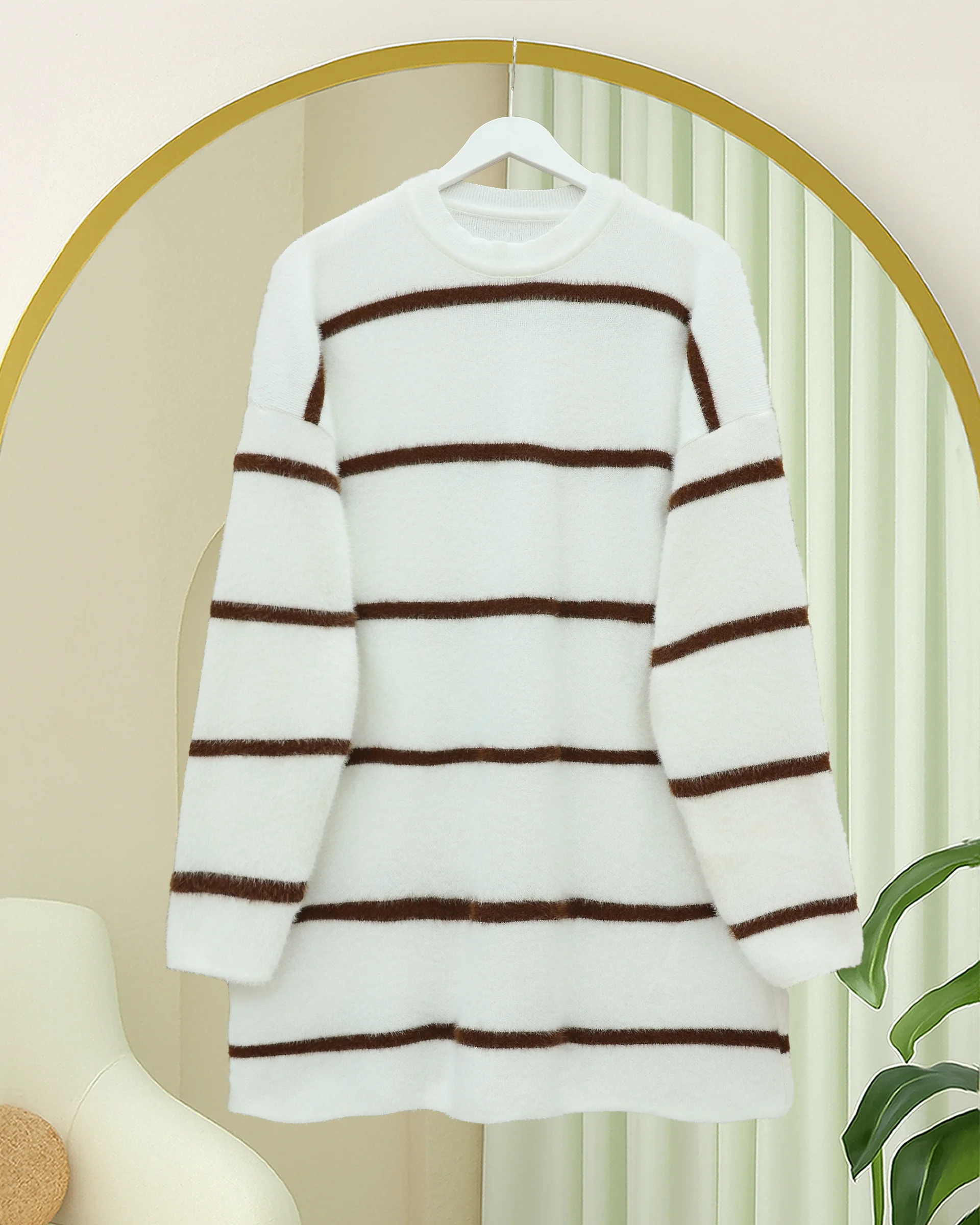 Striped Casual Knit Tunic - White - Podyumplus - by Peralane - photo 2