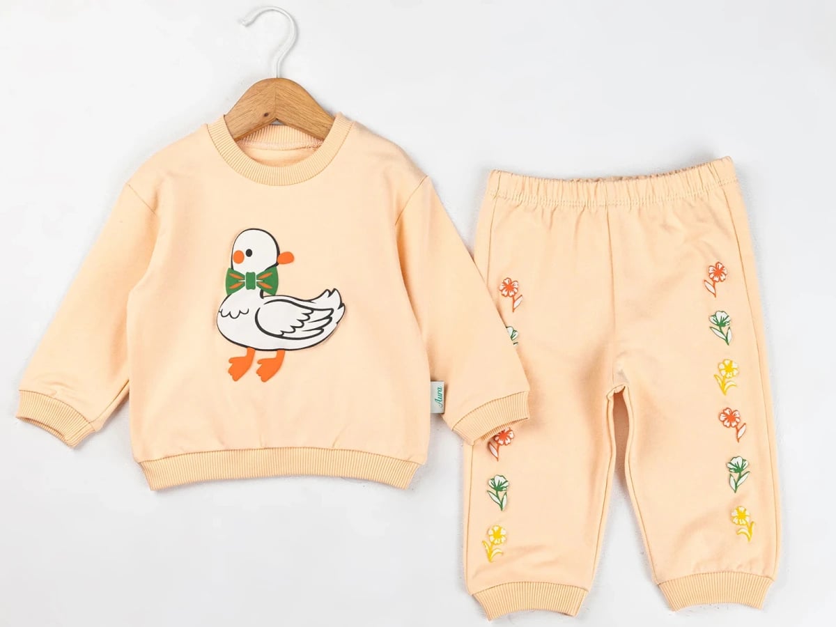 Girls' Duck Print Sweatshirt and Trousers Set - Cream - Comix - by Peralane