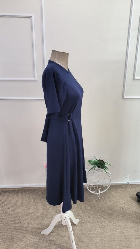 Women's Navy Blue Short Sleeve Round Neck Side Ring Detail Short Modal Dress - Janes - by Peralane - photo 9
