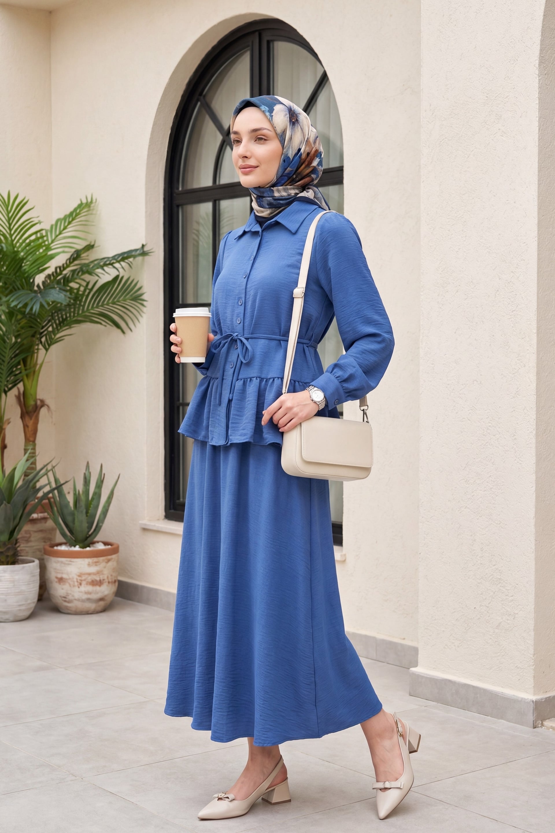 Piecewise Ruffled Blouse and Skirt Set - Indigo - Podyumplus - by Peralane - photo 2