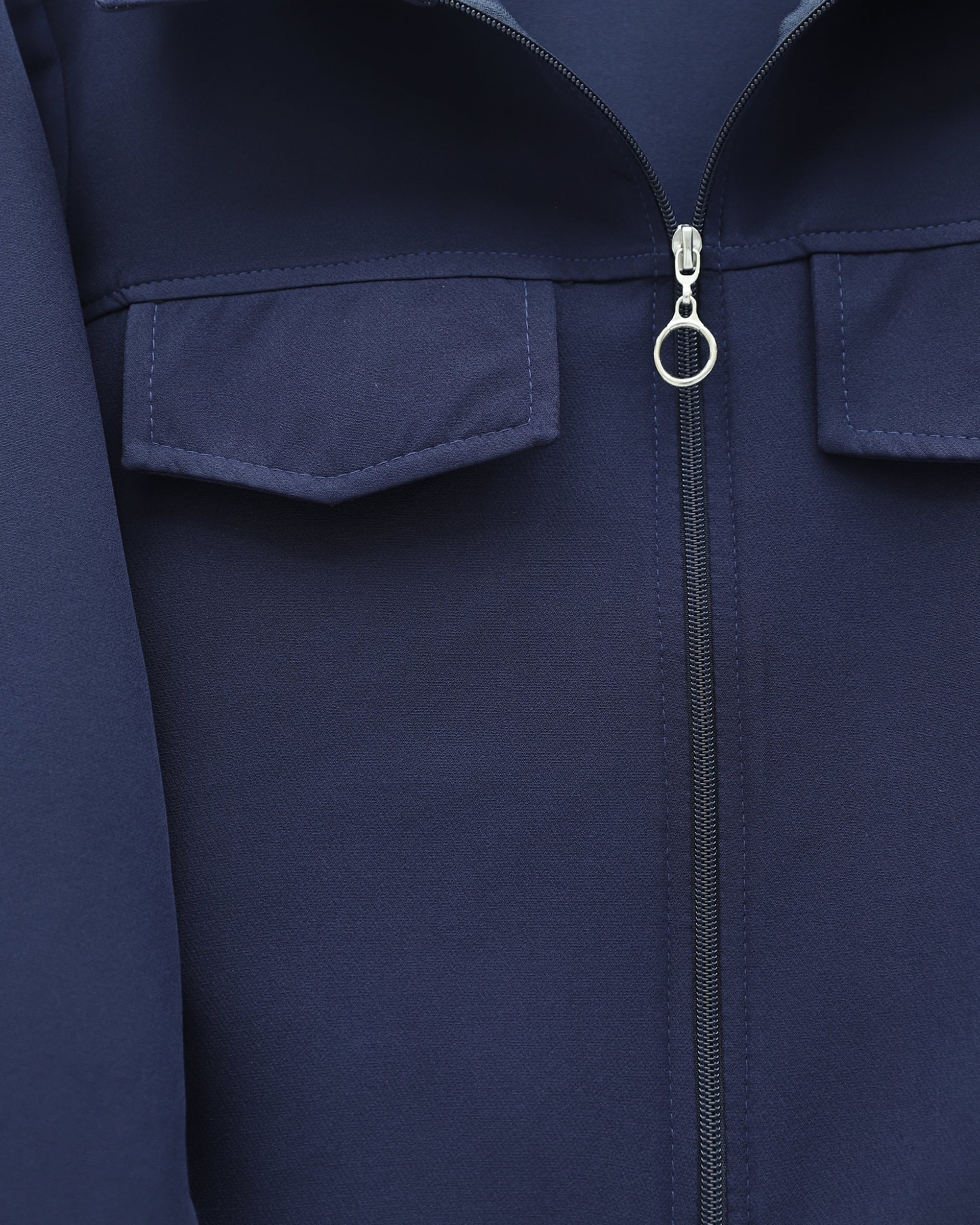 Navy Zip-Front Double Knit Two-Piece Set with Elastic Waist and Cuffs - Podyumplus - by Peralane - photo 3
