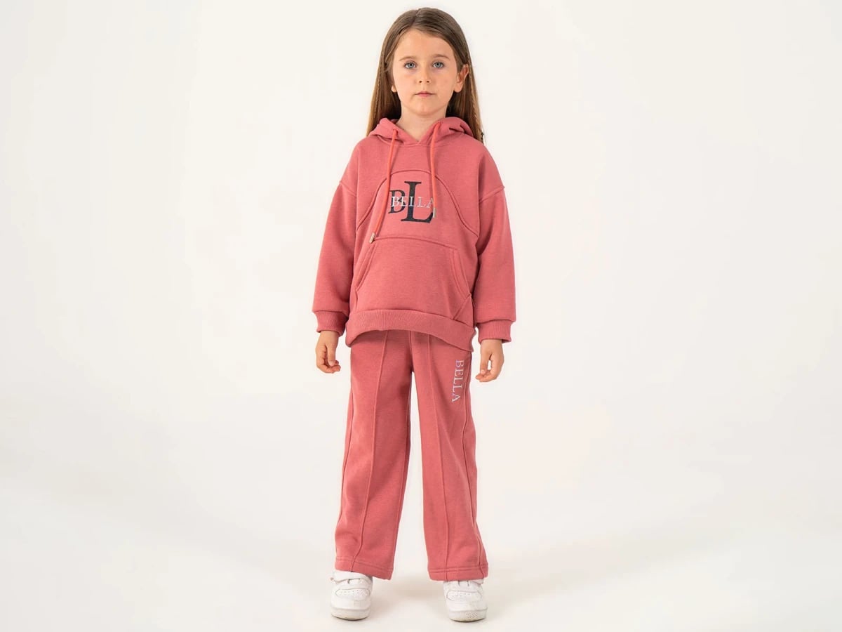 Bella Print Kangaroo Pocket Hooded Sweatshirt and Trousers Set for Girls - Lumii - by Peralane
