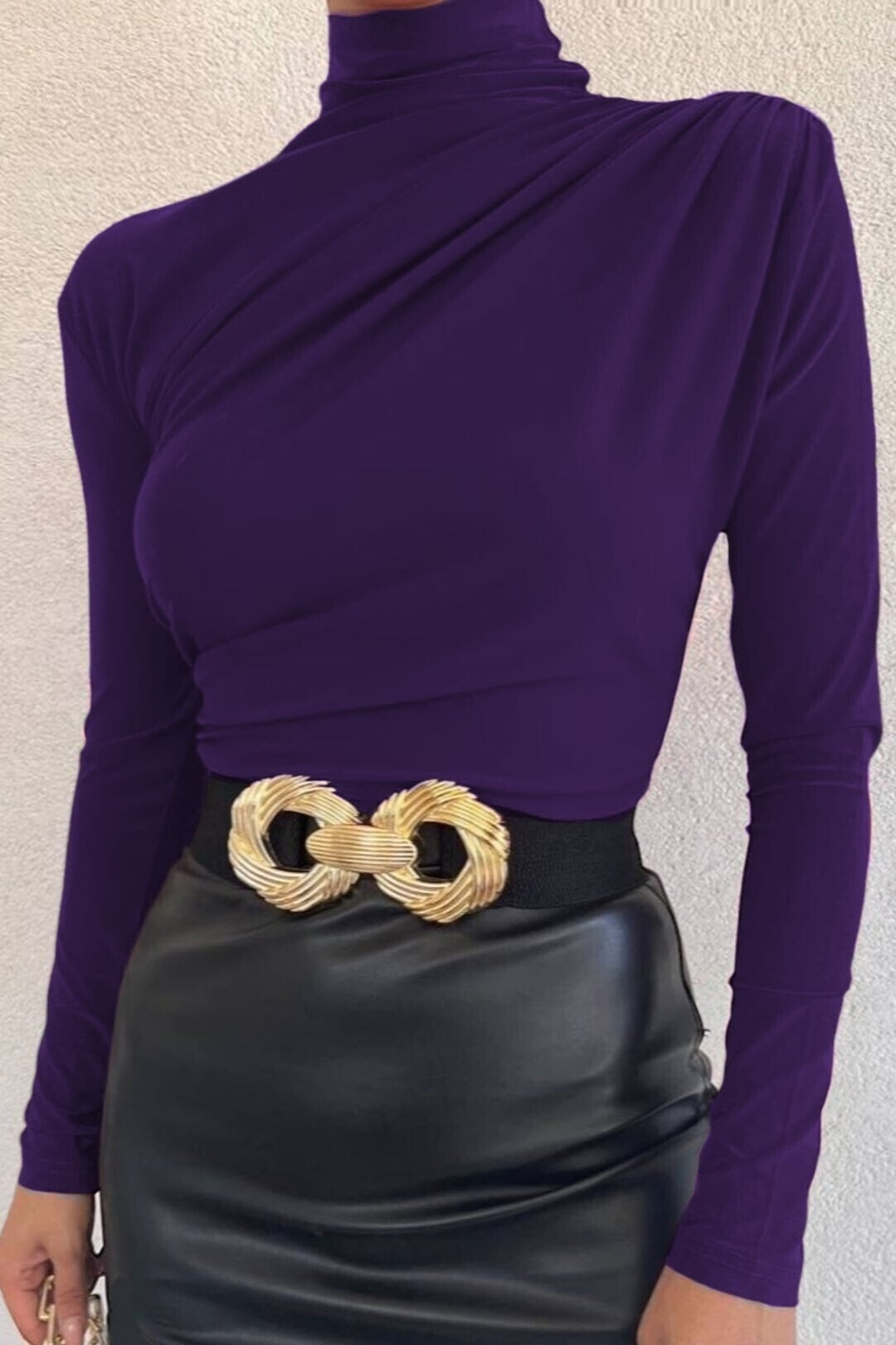 Half Turtleneck Draped Sandy Blouse - Purple - Podyumplus - by Peralane - photo 6