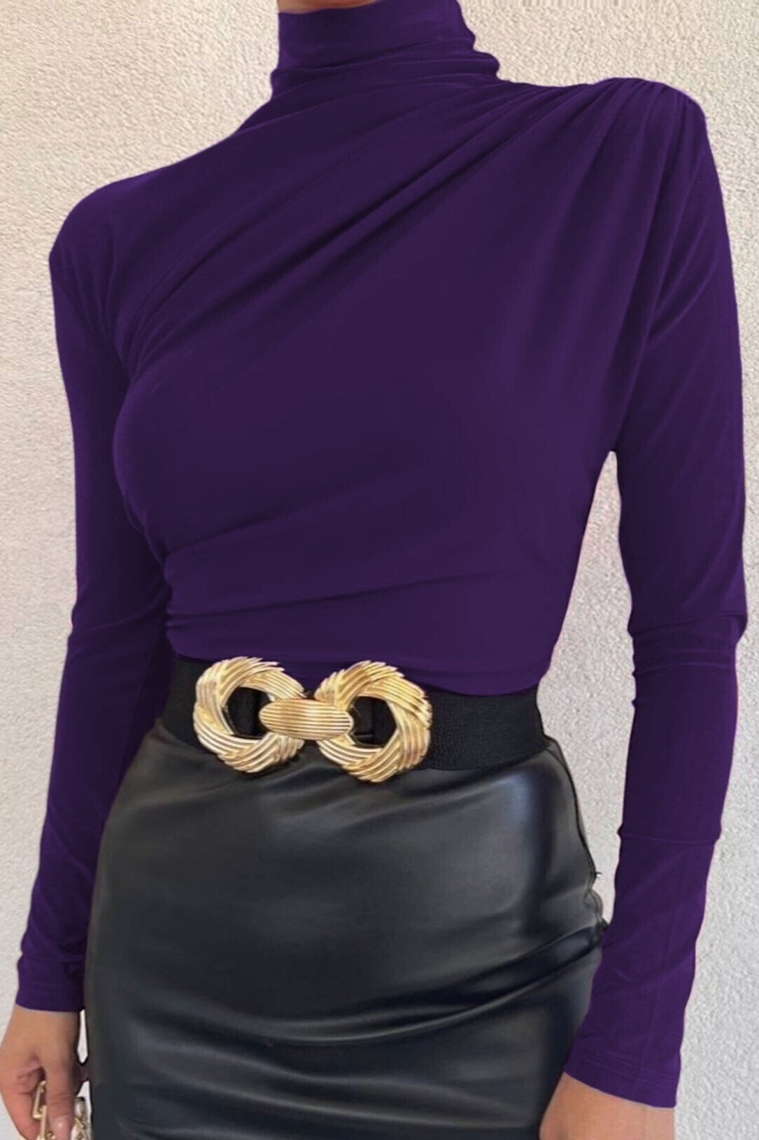 Half Turtleneck Draped Sandy Blouse - Purple - Podyumplus - by Peralane - photo 6