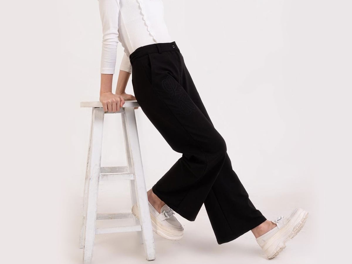 Embroidered Girls' Wide-Leg Trousers - Black (Pack of 4) - Nickel - by Peralane