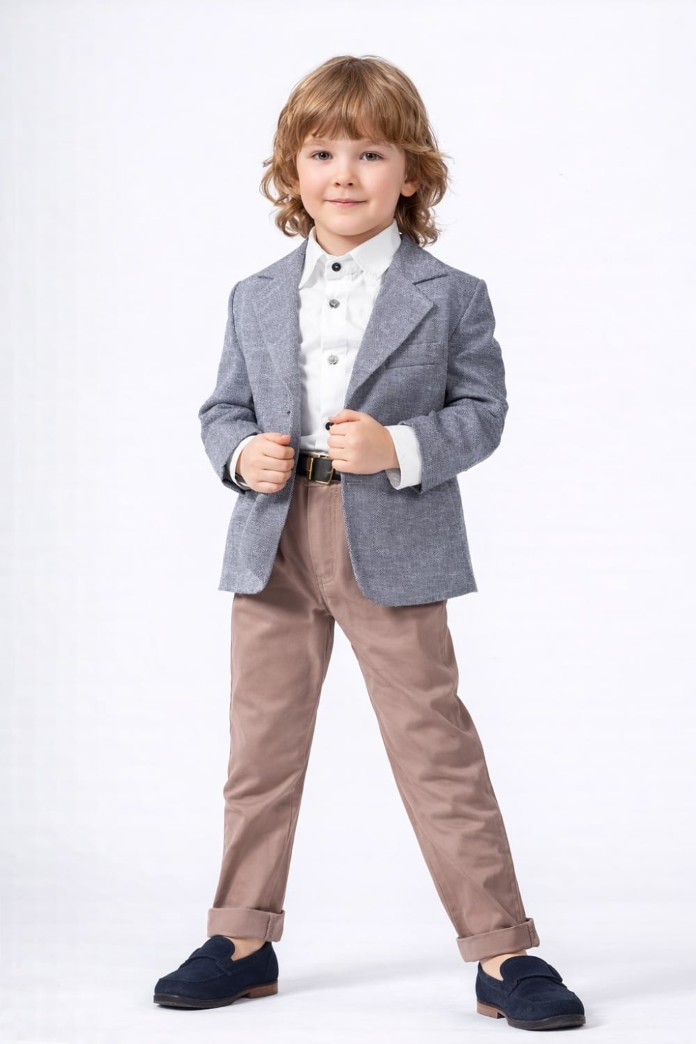 Boys' 3-Piece Suit Set - Grey Blazer, White Shirt, Taupe Trousers | Ages 2-5 - Has Bereket - by Peralane