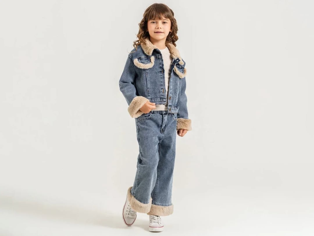 Button Pocket Denim Jacket Girls' Set - Pampal Kids - by Peralane