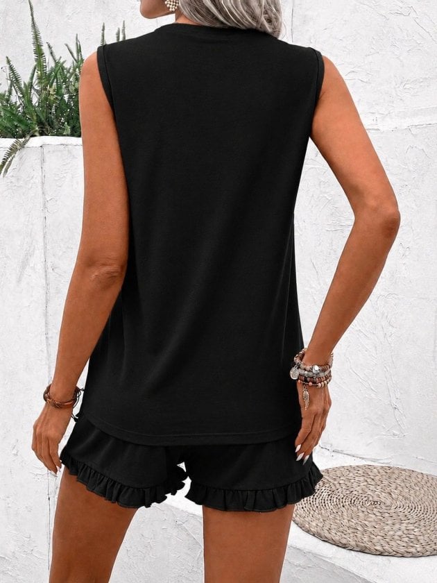 Women's Sleeveless Faux Wrap Romper with Ruffled Hem Shorts - Janes - by Peralane - photo 4