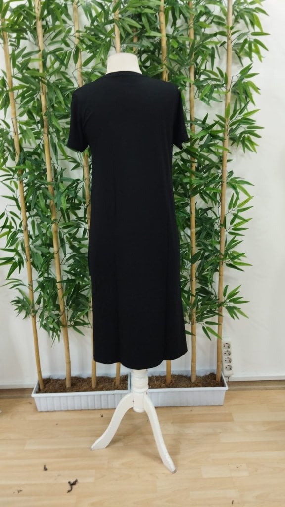 Women's Black Short Sleeve Side Slit Viscose Midi Dress - Janes - by Peralane - photo 3