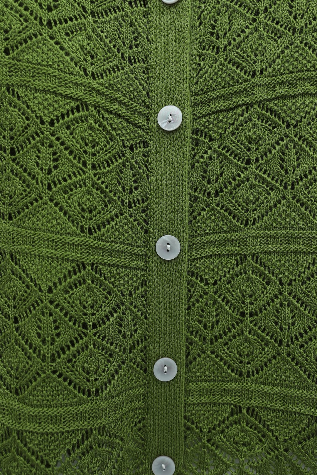 Buttoned Patterned Openwork Knit Cardigan - Khaki - Podyumplus - by Peralane - photo 6