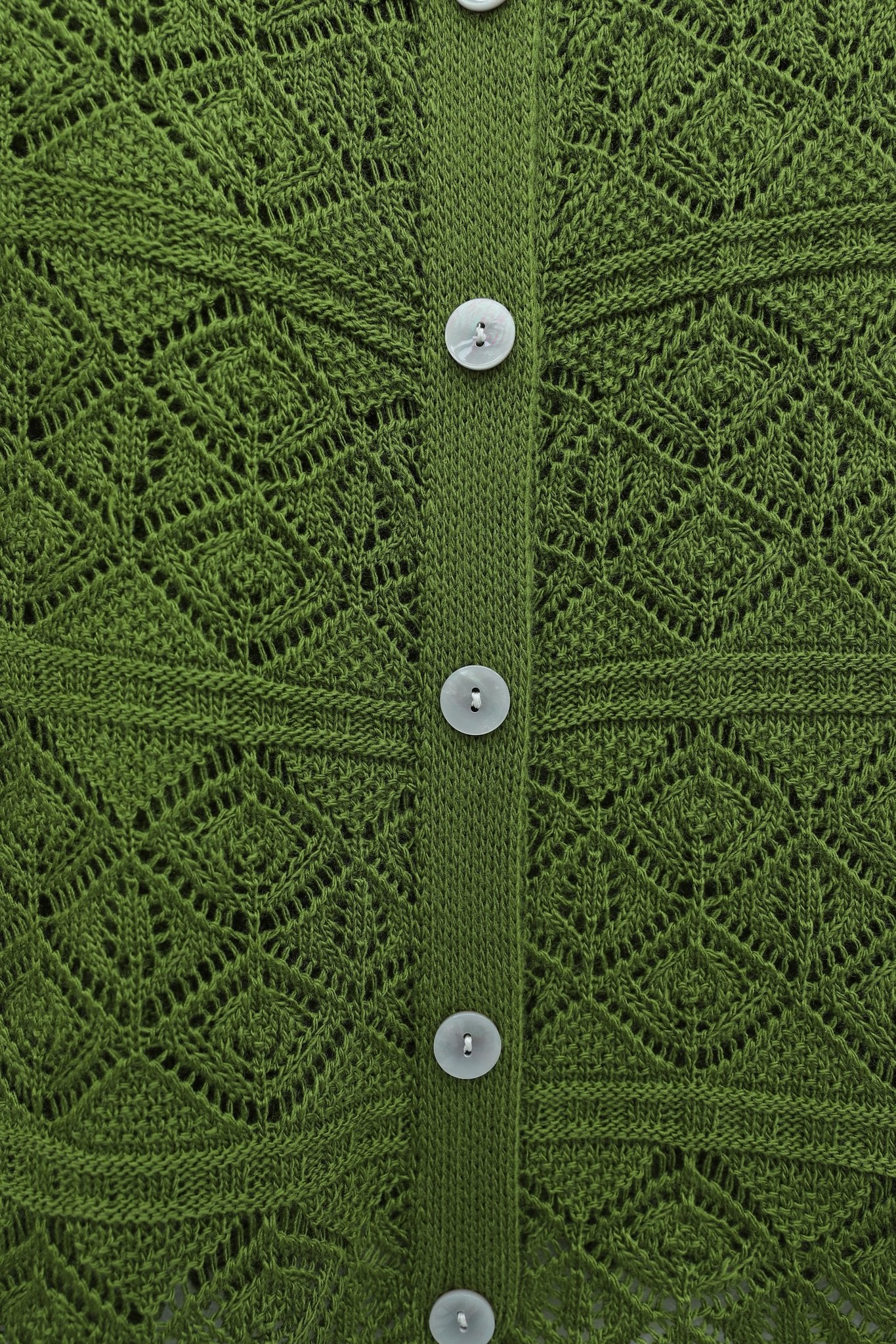 Buttoned Patterned Openwork Knit Cardigan - Khaki - Podyumplus - by Peralane - photo 6
