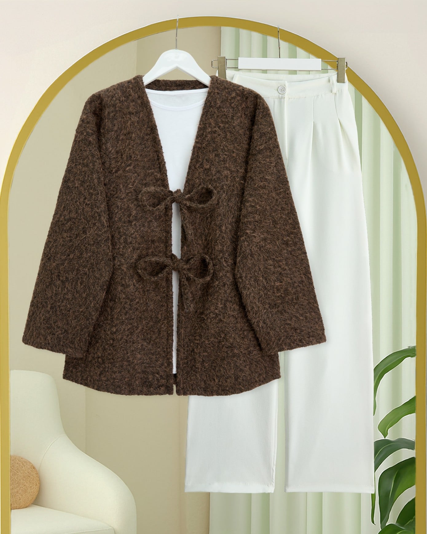 Womens Brown Tie-Front Tassel Kimono Cardigan - Podyumplus - by Peralane - photo 5