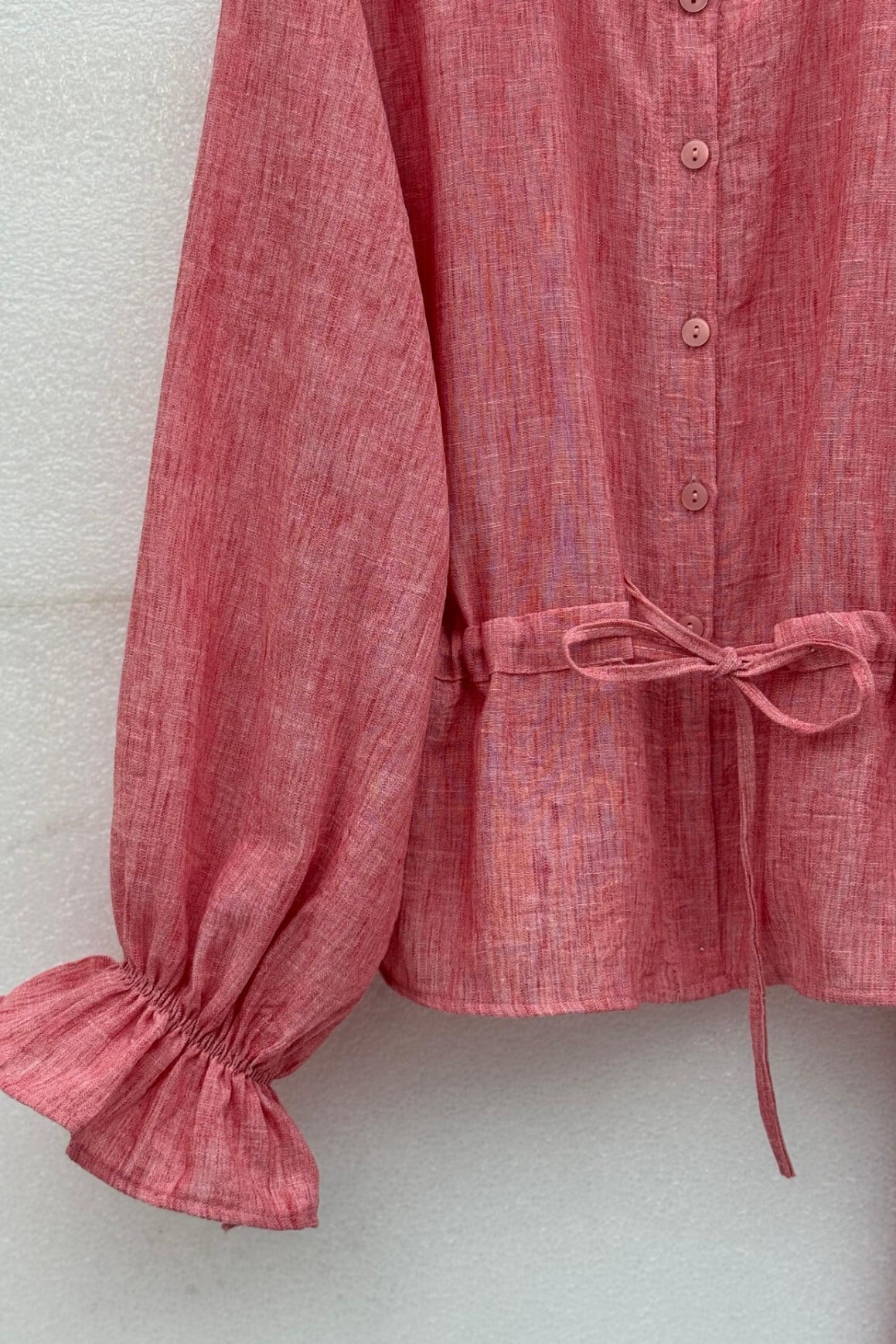 Dusty Rose Button-Front Tie-Waist Linen Look Two-Piece Set (Blouse and Skirt) - Podyumplus - by Peralane - photo 6
