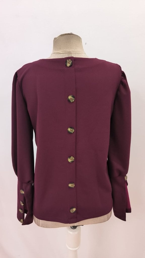 Women's Long Sleeve Round Neck Buttoned Crepe Blouse - Janes - by Peralane - photo 5