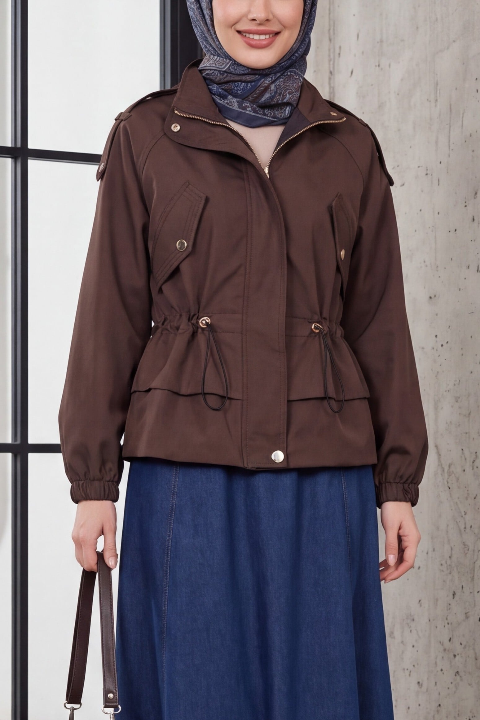 Women's Brown Belted Short Trench Coat 50012 - Bigdart - by Peralane