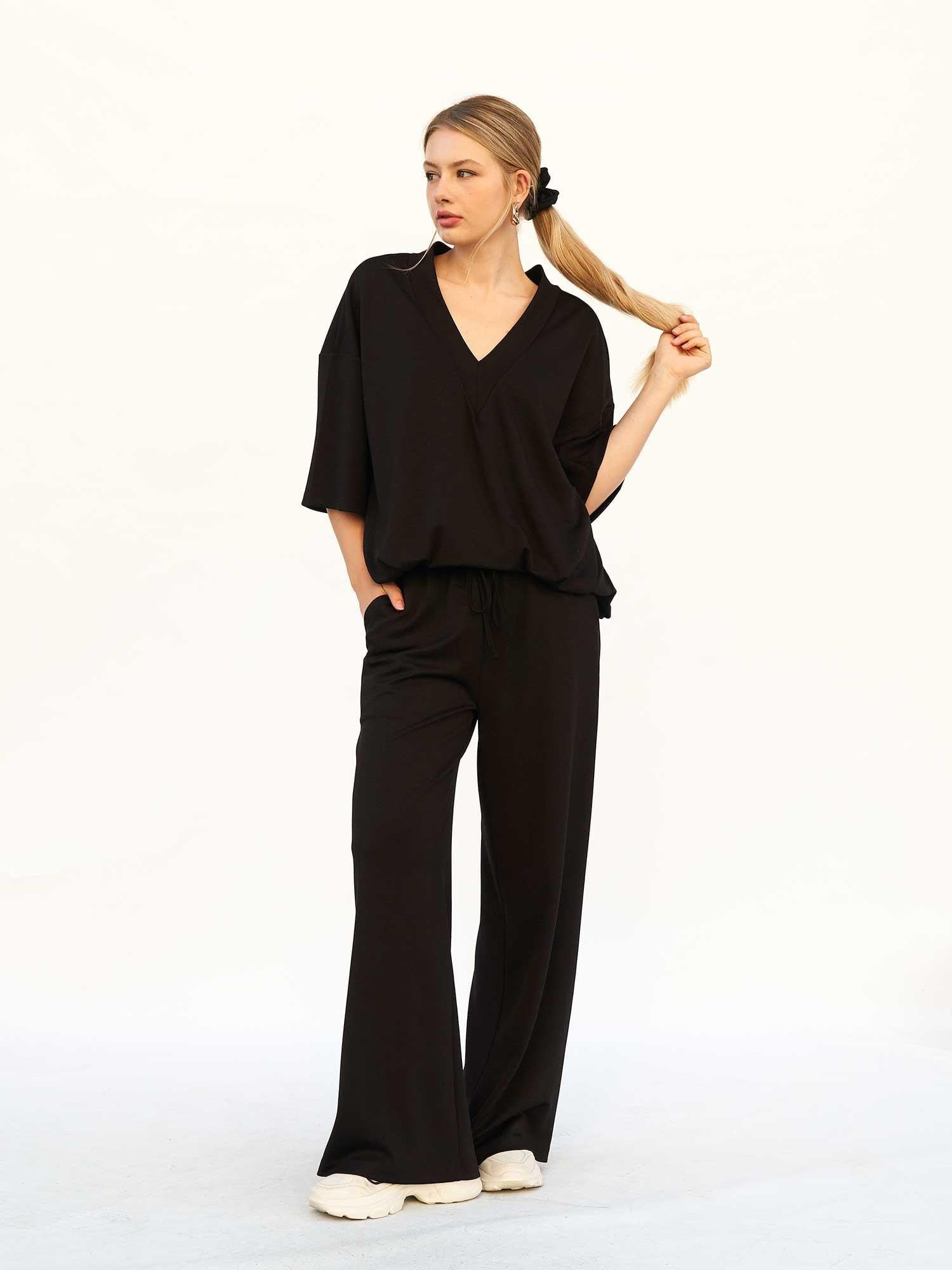 Black V-Neck Knit Blouse - Lefon - by Peralane - photo 7