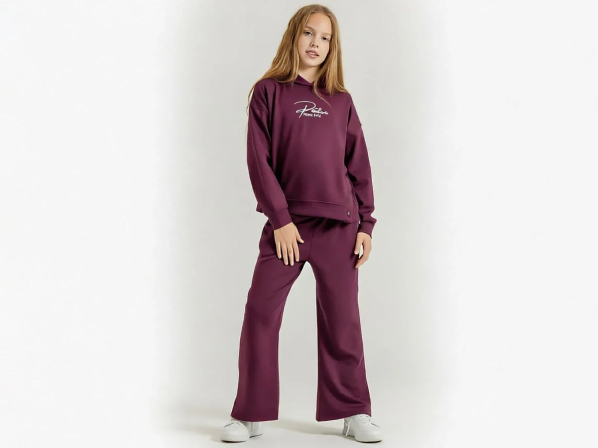 Vibes Printed Hooded Tracksuit Set for Girls (Plum) - Pack of 4 - ÖZ Bebe - by Peralane