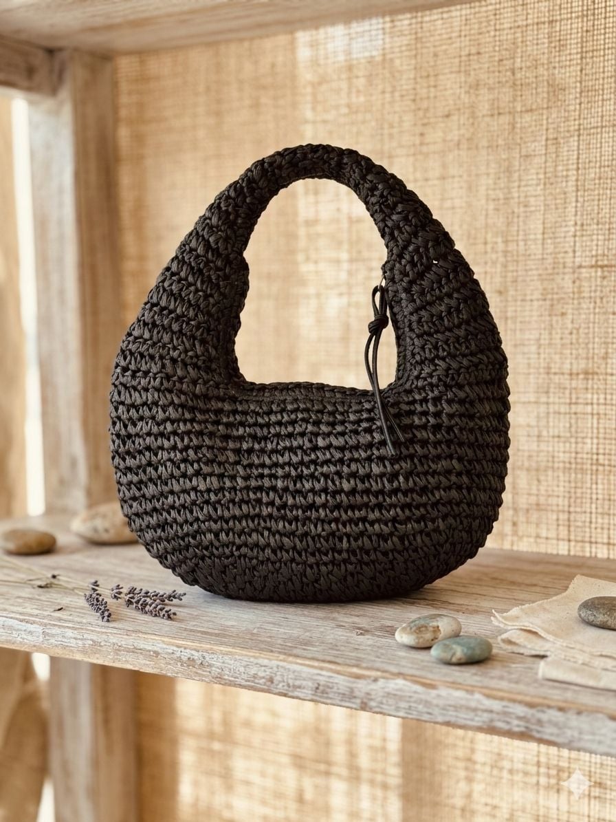 NWC-1055 Black Woven Straw Bag with Zipper - Nesvay - by Peralane