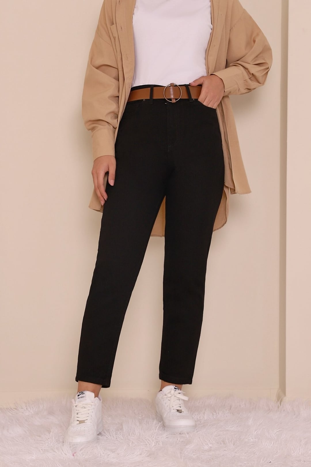 Black Belted Denim Trousers - Podyumplus - by Peralane - photo 4