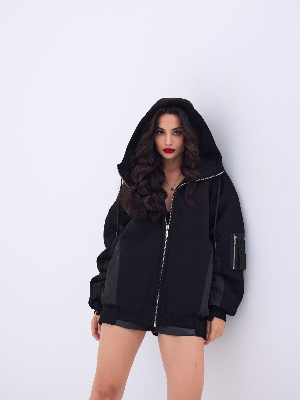 Black Zip-Front Jacket with Contrast Shoulder Panels for Women - Fame - by Peralane - photo 3