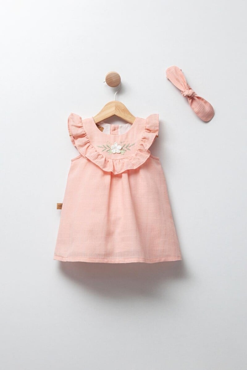 Toddler Girl Dress and Headband Set - Peach - Sizes 3-12M - Babyline - by Peralane