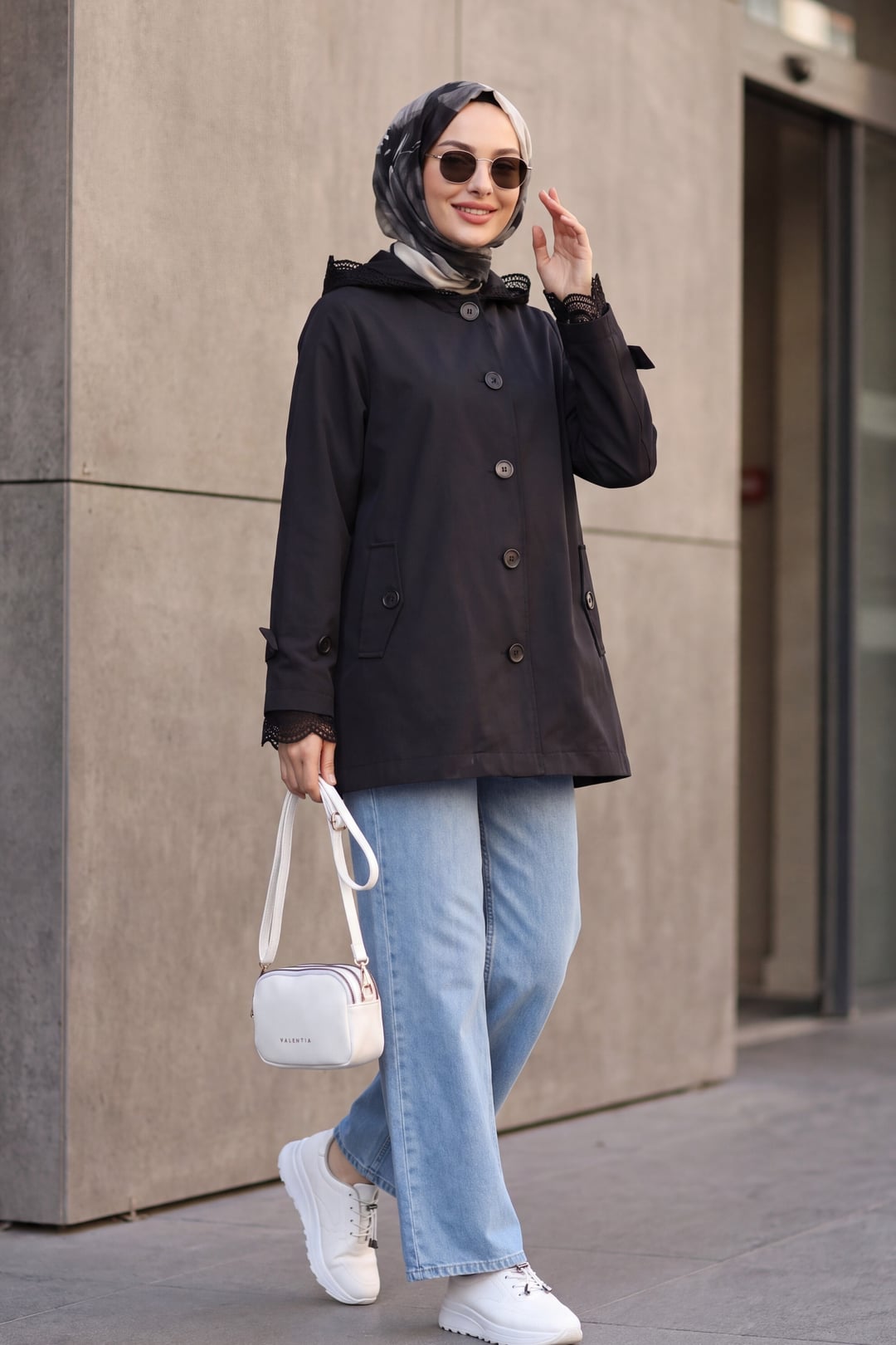 Black Jacket with Lace Trim on Sleeves and Hood - Podyumplus - by Peralane - photo 3